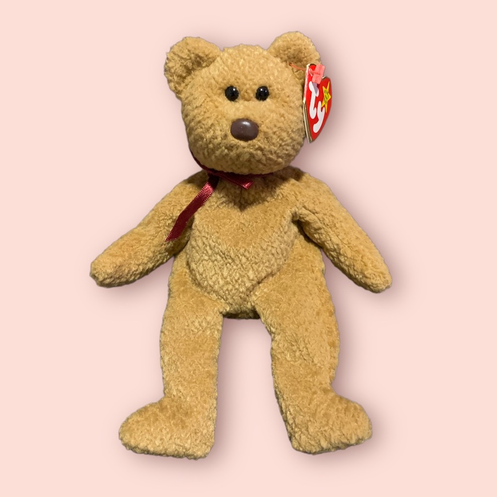 1993 Ty Beanie Babies Curly The Bear Plush - 4052 W/ Brown Nose ULTRA RARE